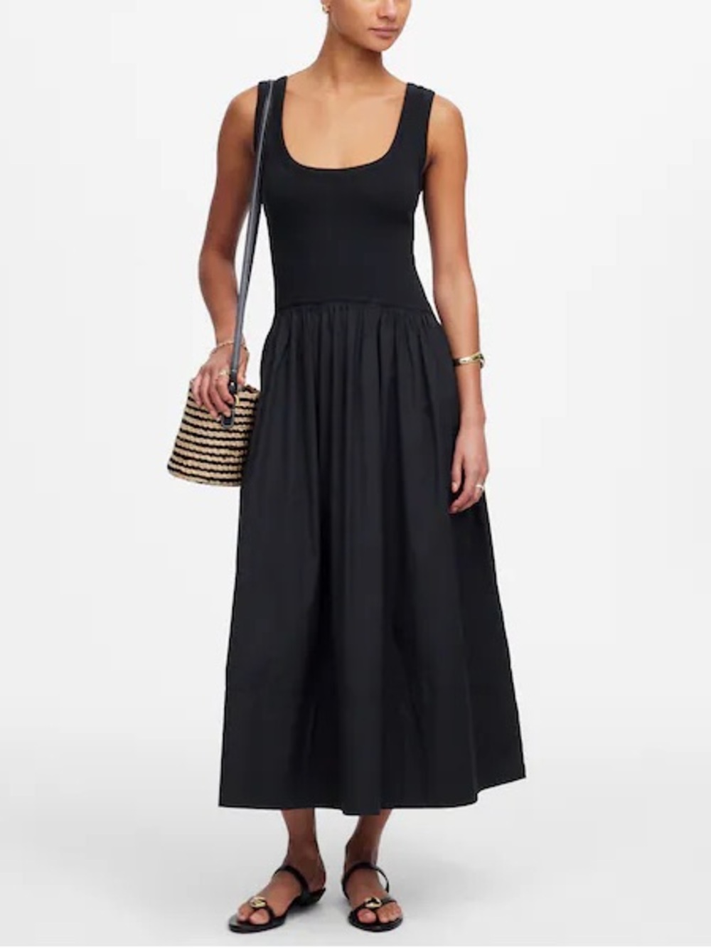 Madewell Mixed Poplin Scoopneck Maxi Dress in black Size L